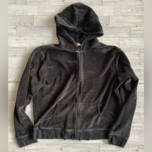 Vintage Victoria's‎ Secret Womens Black Velour Full Zip Hooded Jacket Size Large